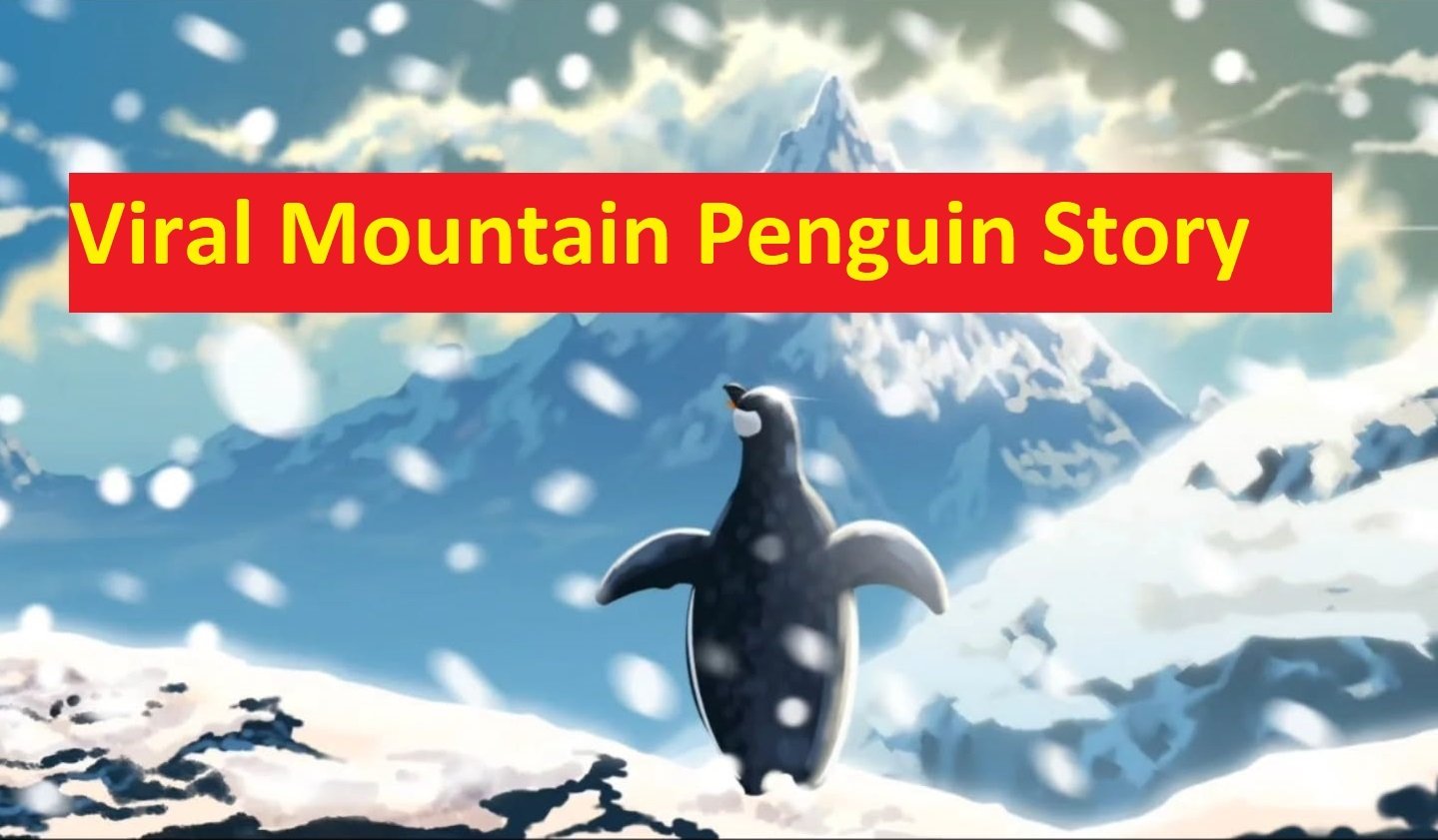 viral penguin walking towards mountain